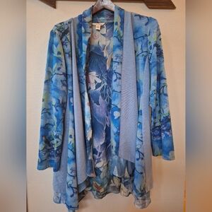 Soft Surroundings  Cardigan Tea Garden Floral Koi Duster Artsy Flowy Womens 14